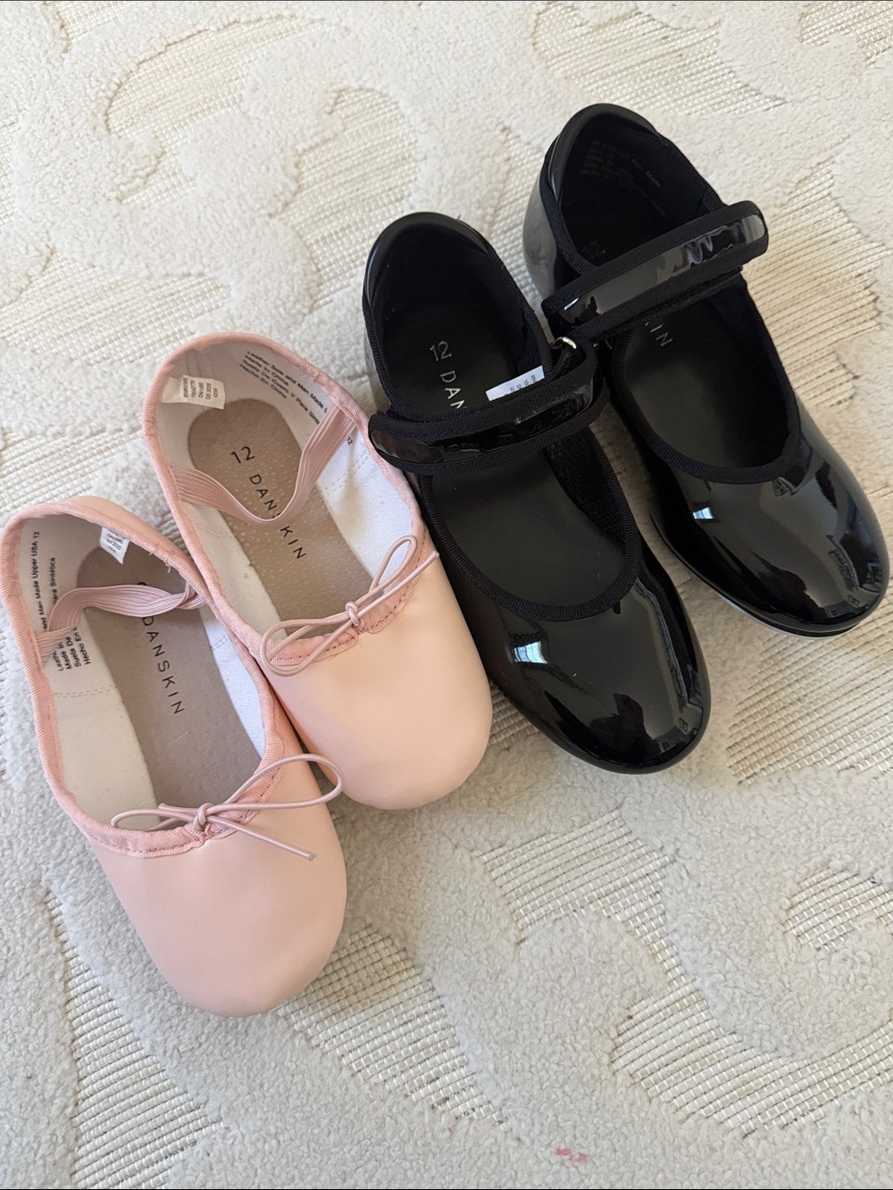 Danskin Girls Size 12 Tap Shoes & Pink Ballet Flats Dance Shoes 2 Pair